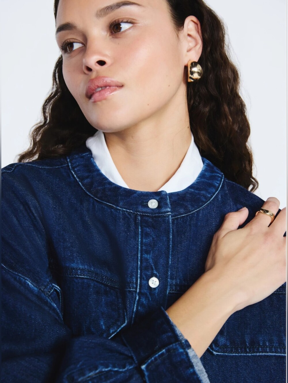 Scoop Cropped Oversized Denim Button Down Shirt Women NWT - Picture 6 of 7